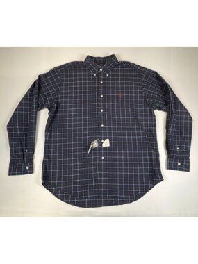 Ralph Lauren Mens XL Plaid Button Down Shirt Navy Blue Red Classic Fit